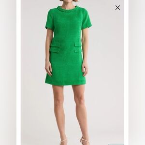 ELIZA J Braided Neck Short Sleeve Shift Dress In Green Size 10 NWT